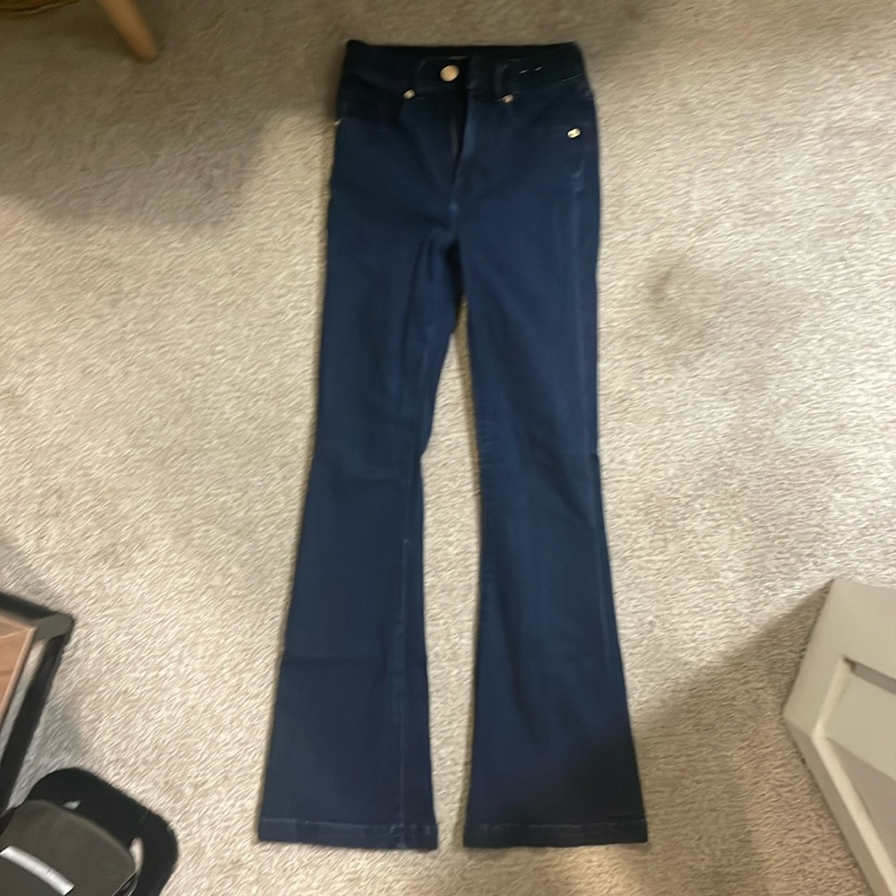 Dark jean high rise flare Express jeans 00R